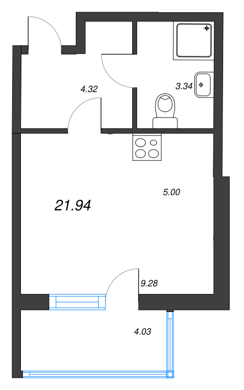 Квартира-студия, 21.94 м² в ЖК "Любоград" - планировка, фото №1
