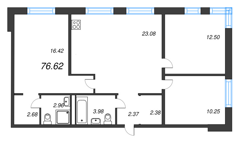 4-комнатная (Евро) квартира, 76.62 м² в ЖК "Арт Парк" - планировка, фото №1