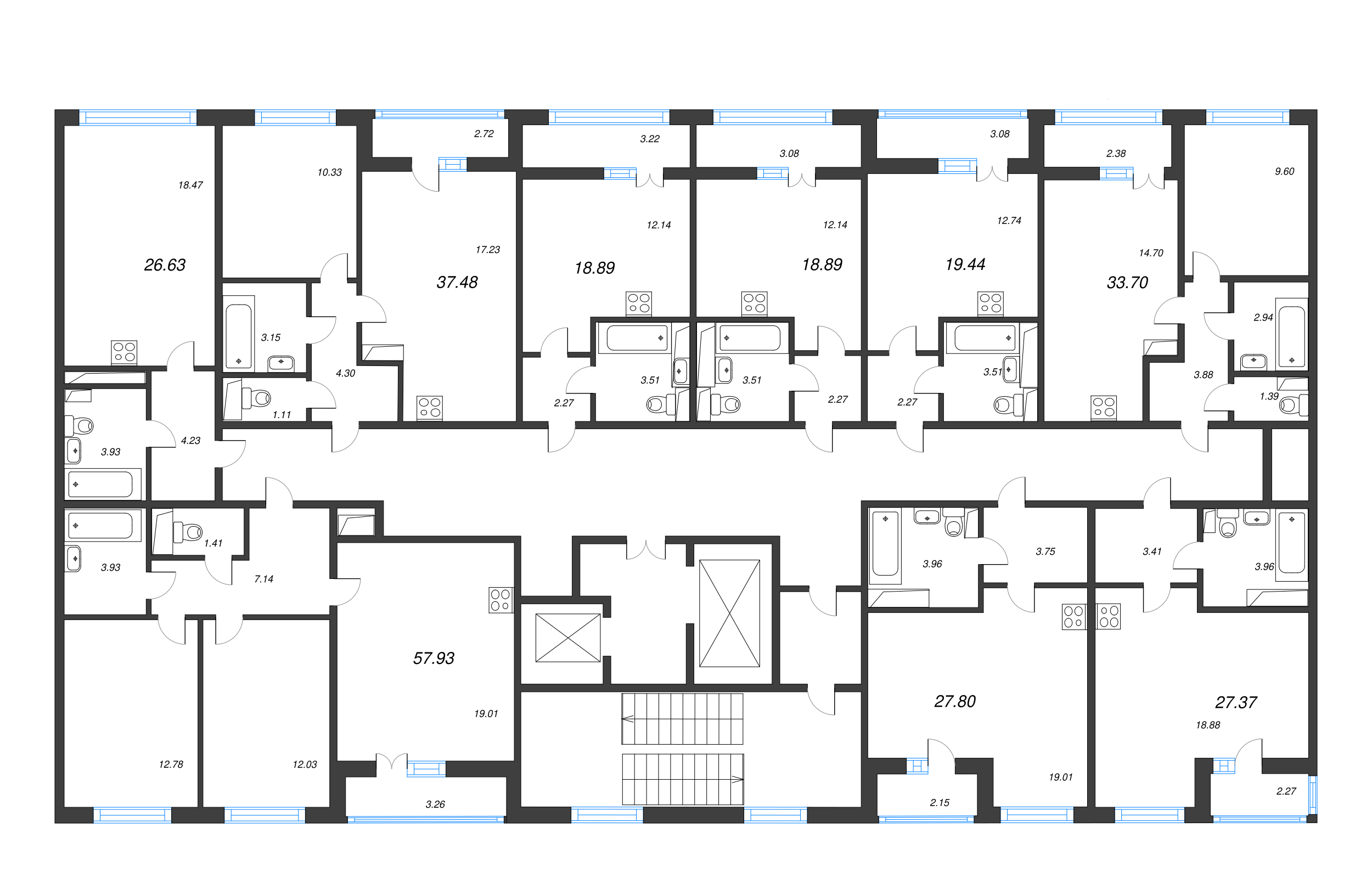 Квартира-студия, 19.44 м² - планировка этажа