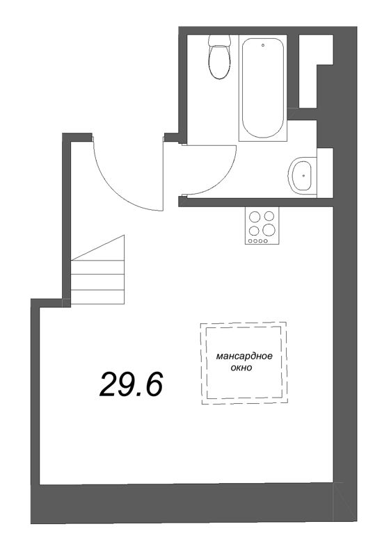 Квартира-студия, 29.6 м² - планировка, фото №1
