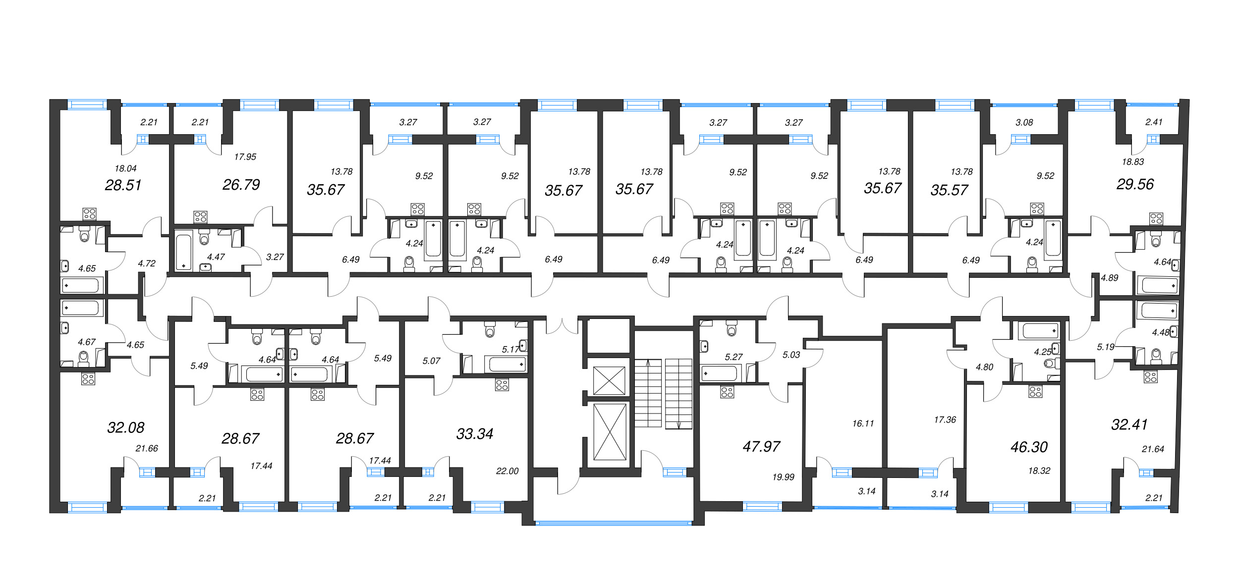 2-комнатная (Евро) квартира, 46.3 м² - планировка этажа