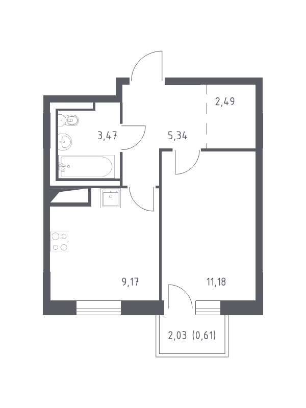 1-комнатная квартира, 32.26 м² в ЖК "Квартал Лаголово" - планировка, фото №1