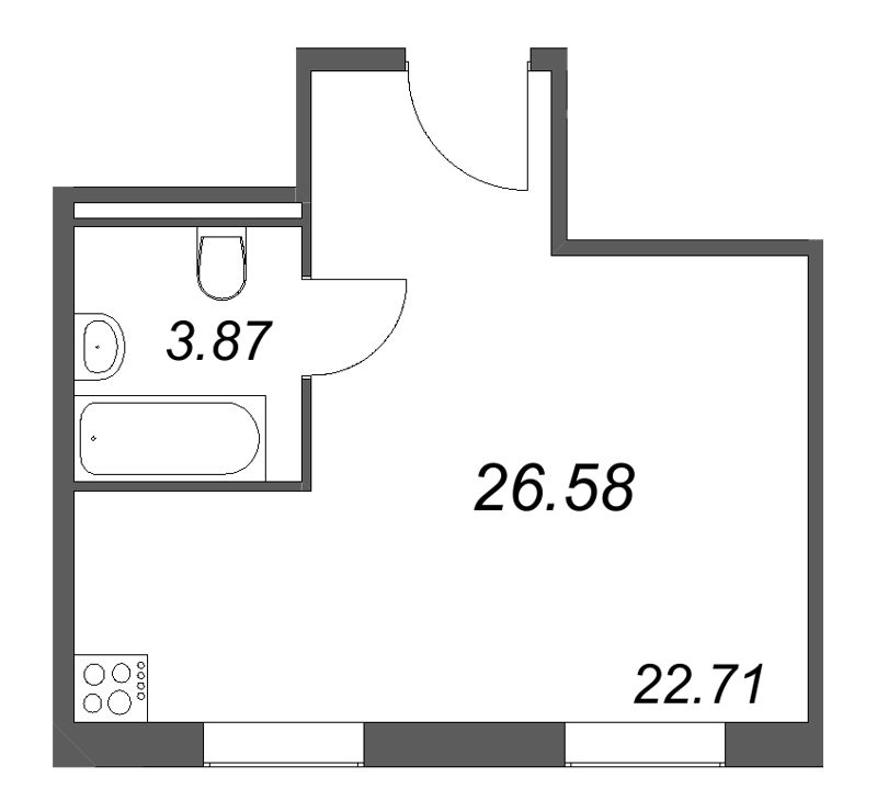 1-комнатная квартира, 26.58 м² в ЖК "Арт Плаза" - планировка, фото №1