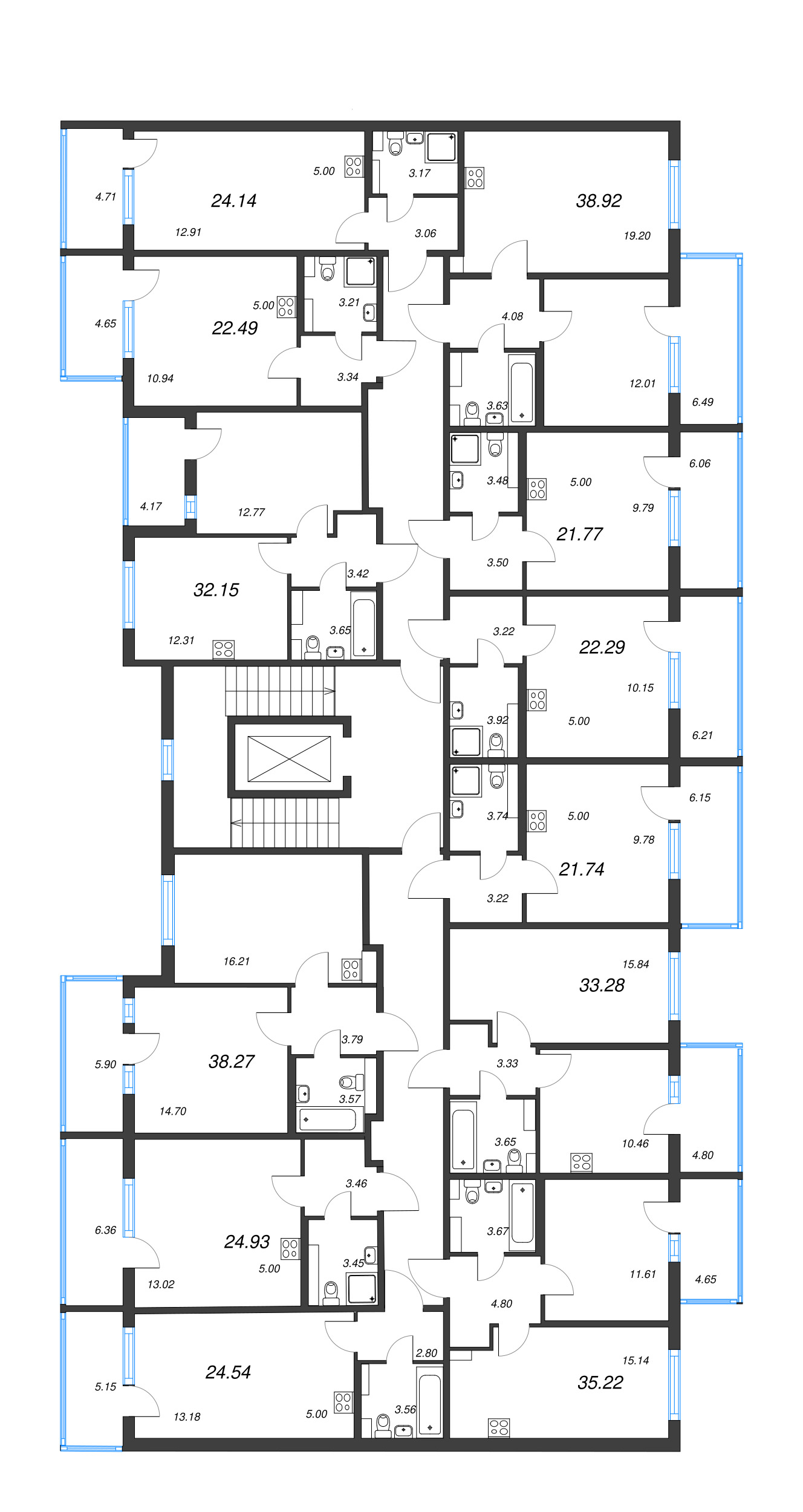 2-комнатная (Евро) квартира, 35.22 м² в ЖК "Любоград" - планировка этажа