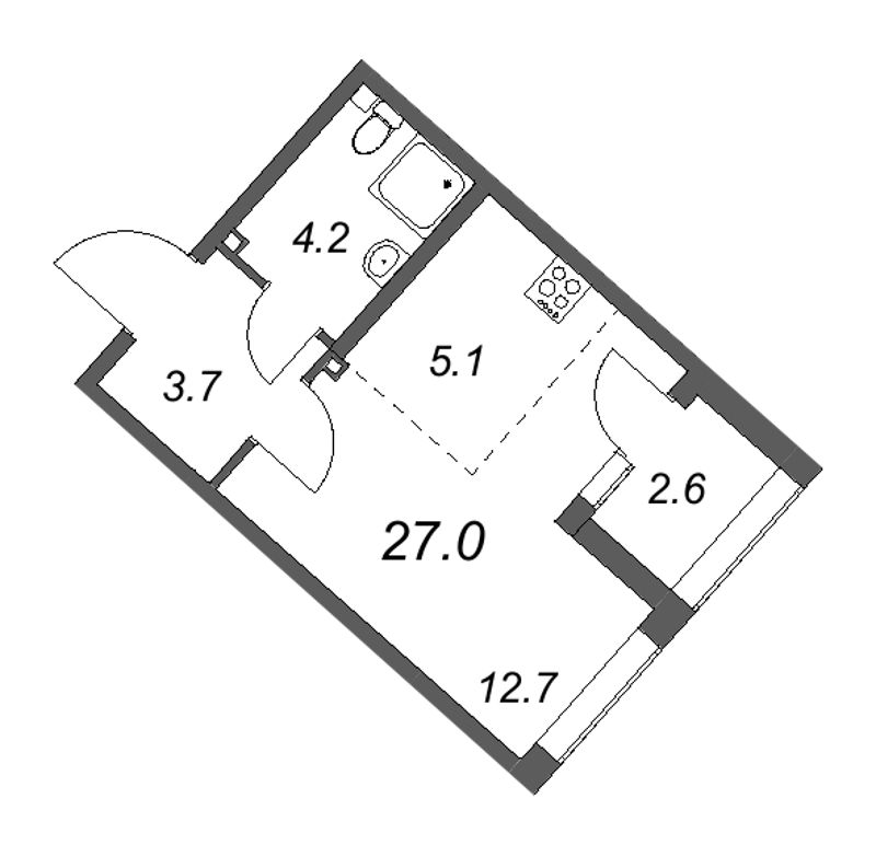 Квартира-студия, 27 м² - планировка, фото №1