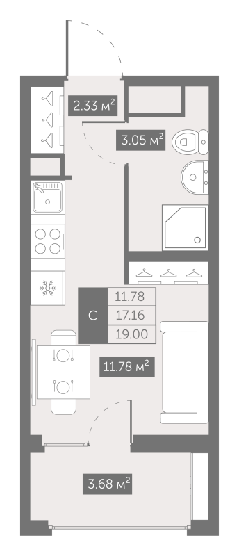 Квартира-студия, 19 м² в ЖК "UP-квартал Новый Московский" - планировка, фото №1