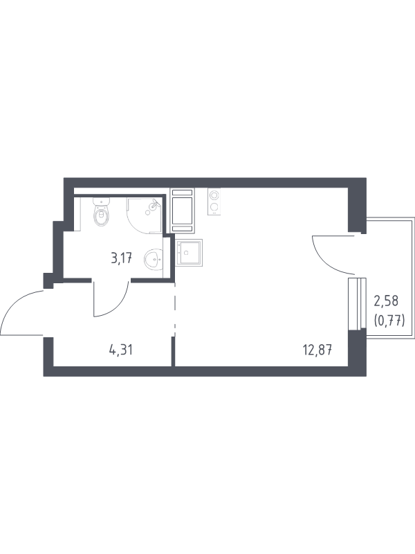 Квартира-студия, 21.12 м² - планировка, фото №1