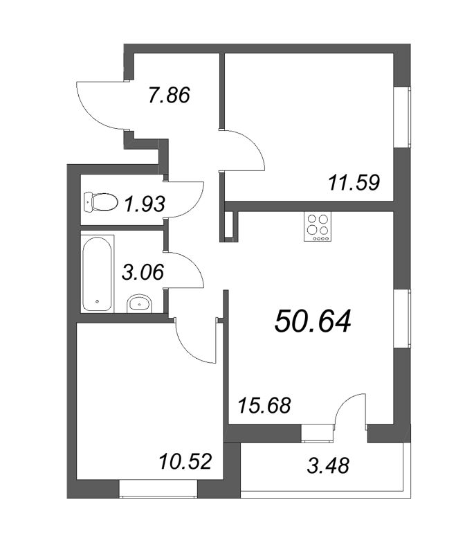 3-комнатная (Евро) квартира, 51 м² - планировка, фото №1