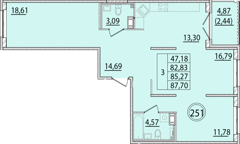 3-комнатная квартира, 82.83 м² в ЖК "Образцовый квартал 15" - планировка, фото №1
