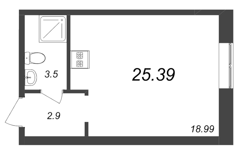 Квартира-студия, 25.39 м² - планировка, фото №1