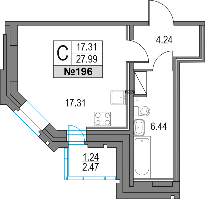 Квартира-студия, 27.99 м² - планировка, фото №1