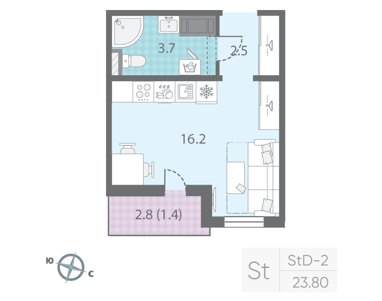 Квартира-студия, 23.8 м² в ЖК "Цветной город" - планировка, фото №1