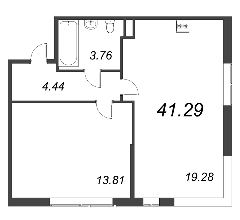 2-комнатная (Евро) квартира, 41.29 м² - планировка, фото №1