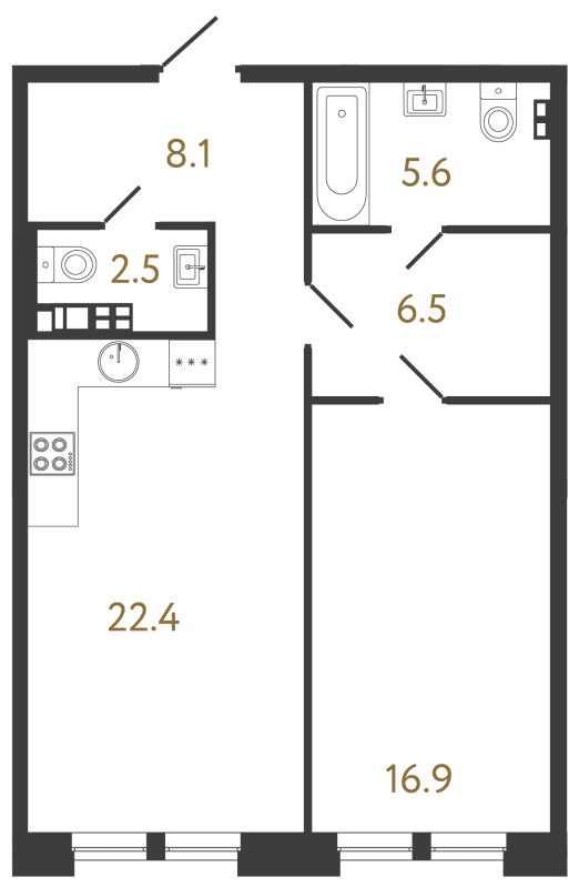 2-комнатная (Евро) квартира, 62 м² в ЖК "Коллекционер" - планировка, фото №1