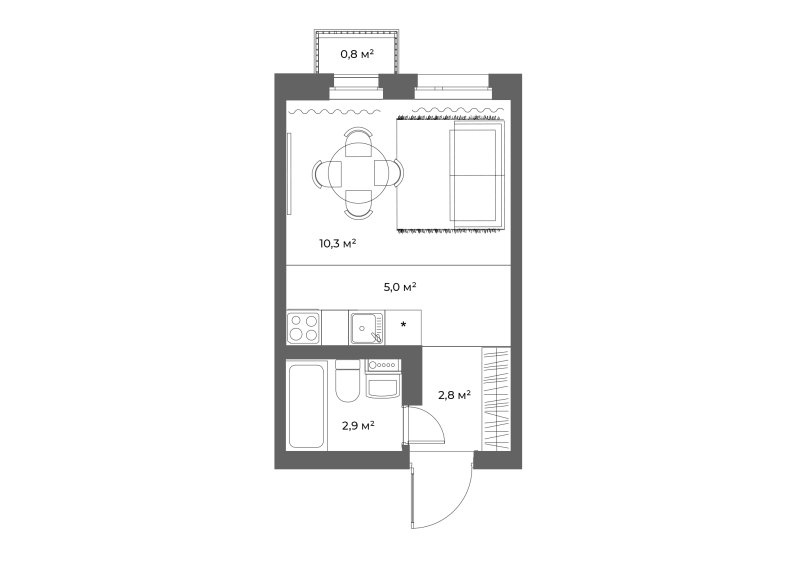 Квартира-студия, 21.2 м² в ЖК "ЭКО Квартал NEGA" - планировка, фото №1