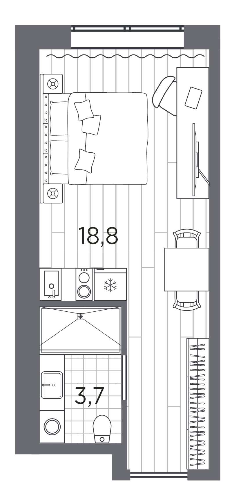 Квартира-студия, 22.6 м² в ЖК "Industrial Avenir" - планировка, фото №1