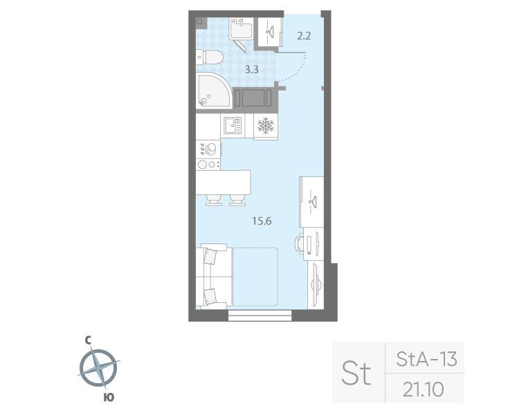 Квартира-студия, 21.1 м² в ЖК "Дыбенко Парк" - планировка, фото №1