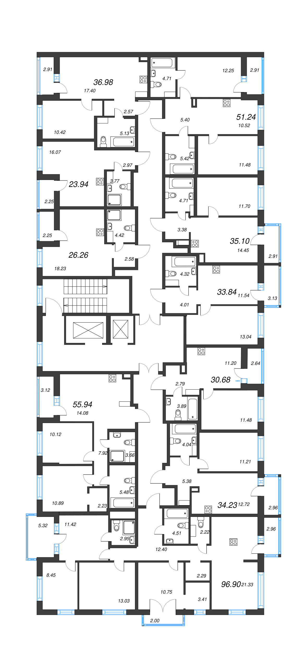4-комнатная (Евро) квартира, 96.9 м² в ЖК "ID Murino III" - планировка этажа