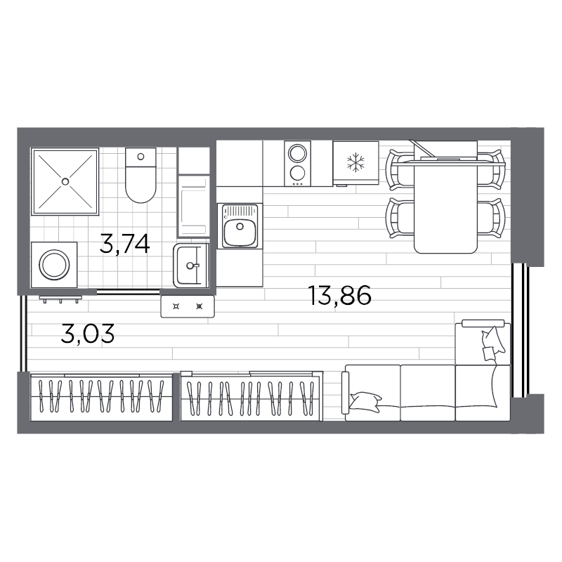 Квартира-студия, 20.63 м² в ЖК "PLUS Пулковский" - планировка, фото №1