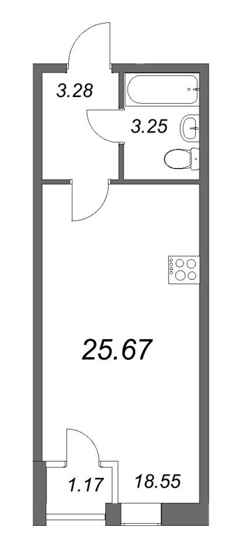 Квартира-студия, 25.3 м² в ЖК "FoRest Аквилон" - планировка, фото №1