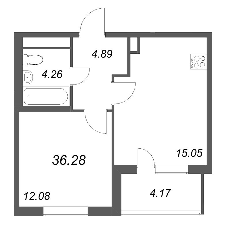 2-комнатная (Евро) квартира, 36.28 м² в ЖК "ЮгТаун" - планировка, фото №1