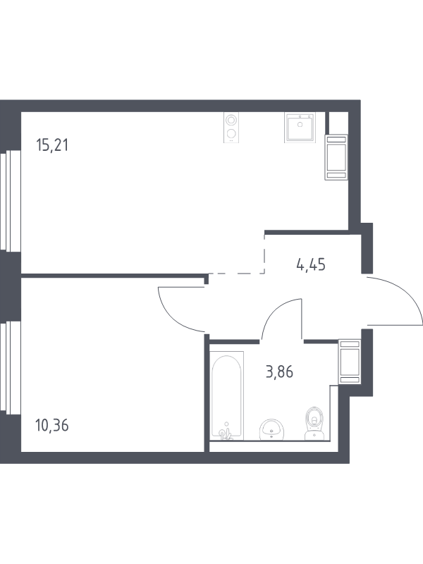 2-комнатная (Евро) квартира, 33.88 м² в ЖК "Квартал Торики" - планировка, фото №1