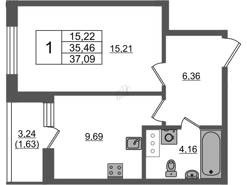 1-комнатная квартира, 36.9 м² в ЖК "Аквилон Янино" - планировка, фото №1
