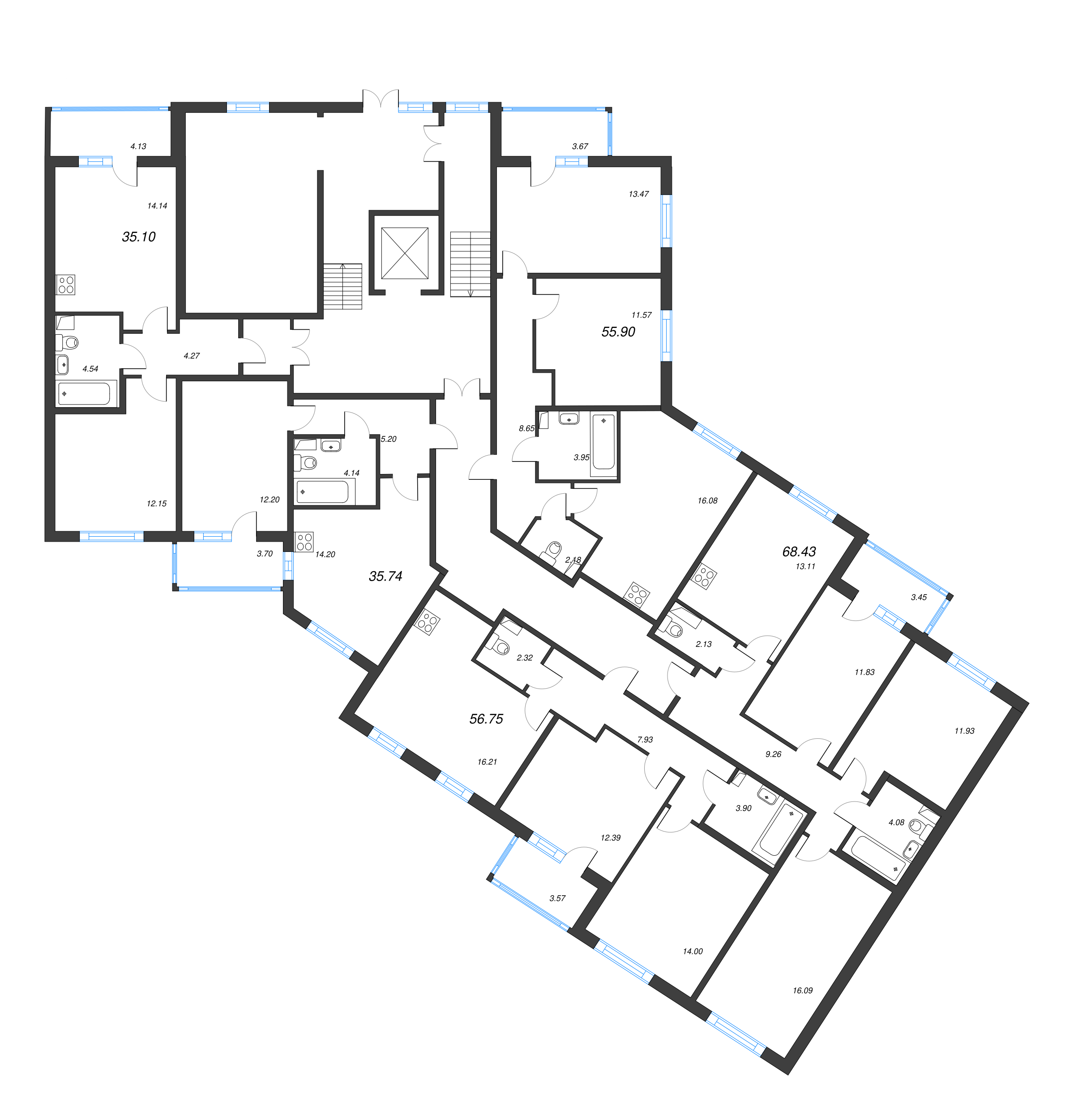 1-комнатная квартира, 35.74 м² в ЖК "Любоград" - планировка этажа