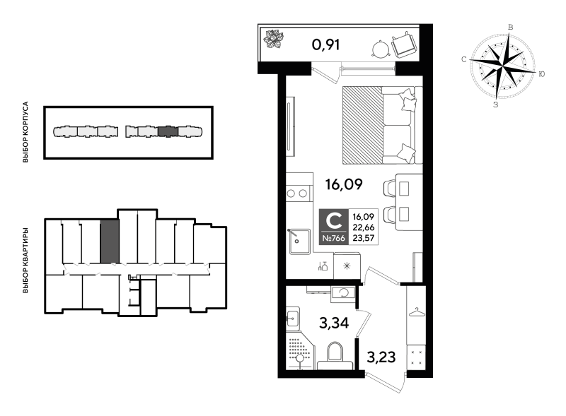 Квартира-студия, 23.57 м² в ЖК "Догма Юкки" - планировка, фото №1