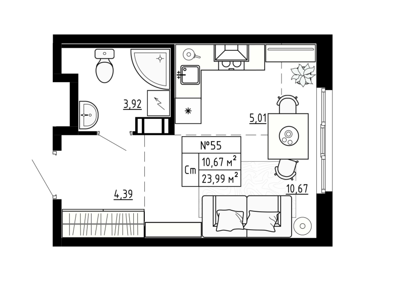 Квартира-студия, 23.98 м² в ЖК "Аннино Сити" - планировка, фото №1