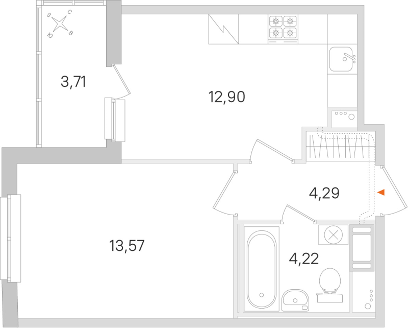 1-комнатная квартира, 34.98 м² в ЖК "Ясно.Янино" - планировка, фото №1