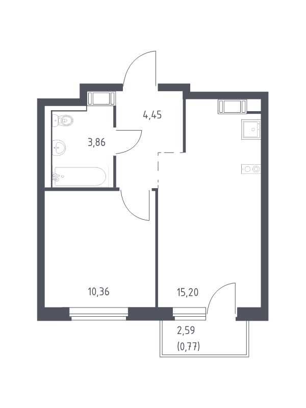 2-комнатная (Евро) квартира, 34.64 м² - планировка, фото №1