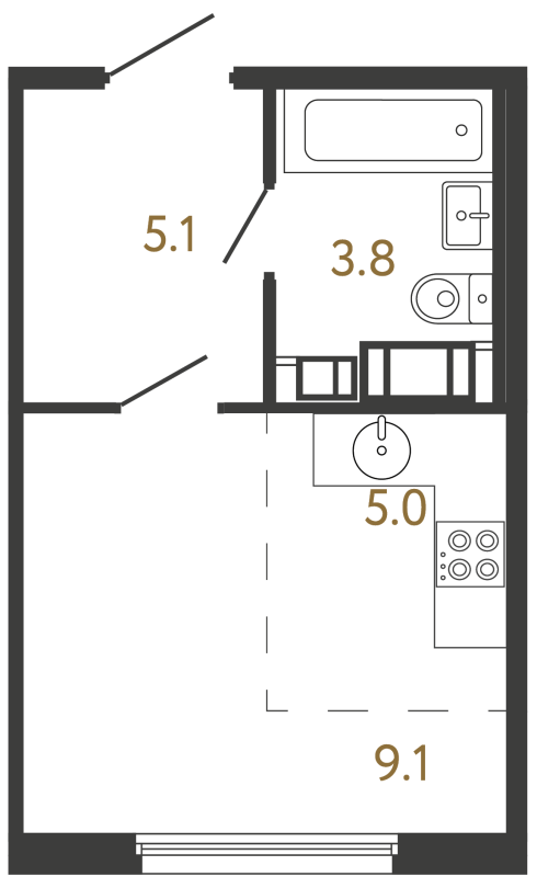Квартира-студия, 23 м² в ЖК "Гений" - планировка, фото №1