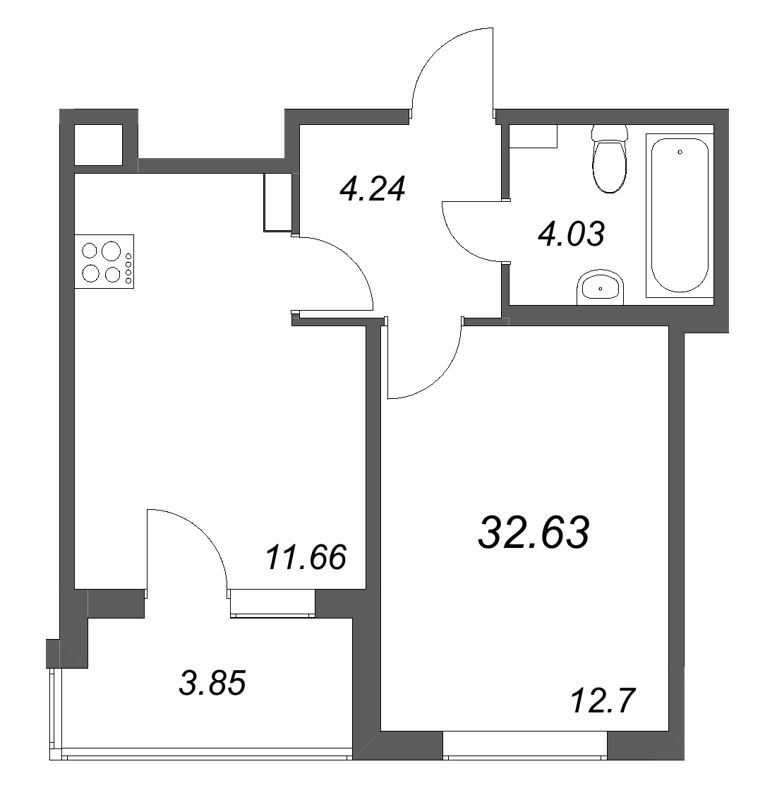 1-комнатная квартира, 32.63 м² в ЖК "Любоград" - планировка, фото №1