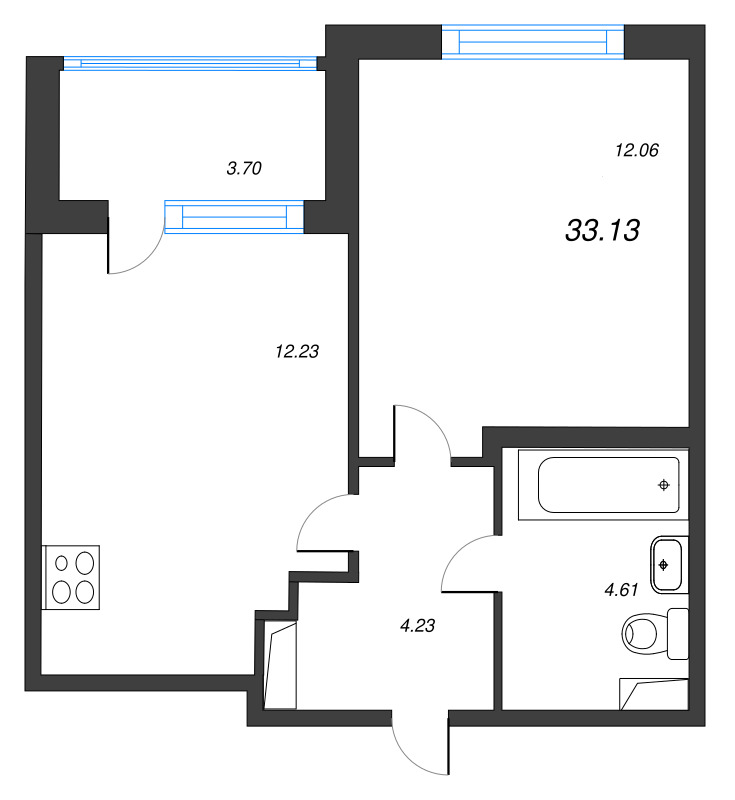 1-комнатная квартира, 33.13 м² в ЖК "ЮгТаун" - планировка, фото №1