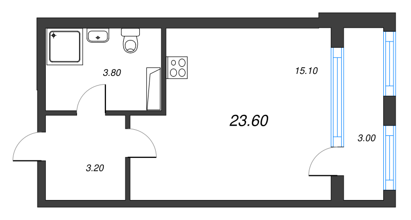 Квартира-студия, 23.6 м² в ЖК "Тайм Сквер" - планировка, фото №1