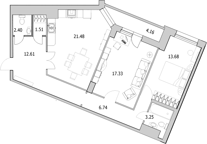 2-комнатная квартира, 83.2 м² - планировка, фото №1