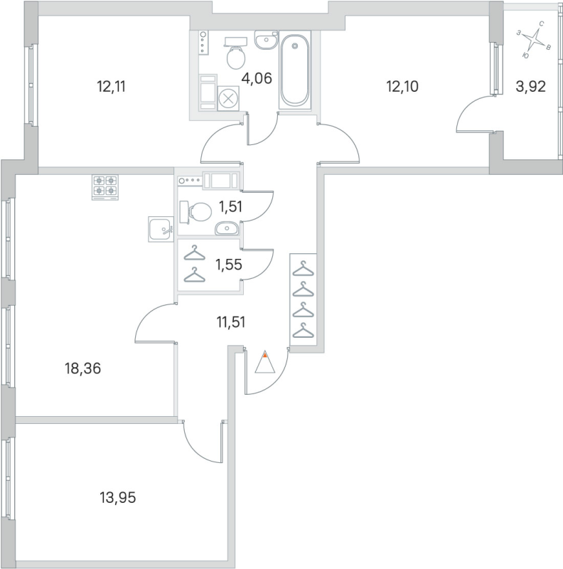 4-комнатная (Евро) квартира, 75.15 м² в ЖК "Любоград" - планировка, фото №1