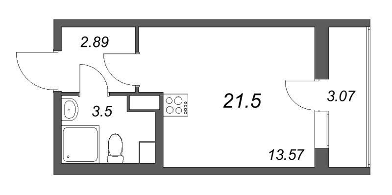 Квартира-студия, 21.5 м² в ЖК "Кинопарк" - планировка, фото №1