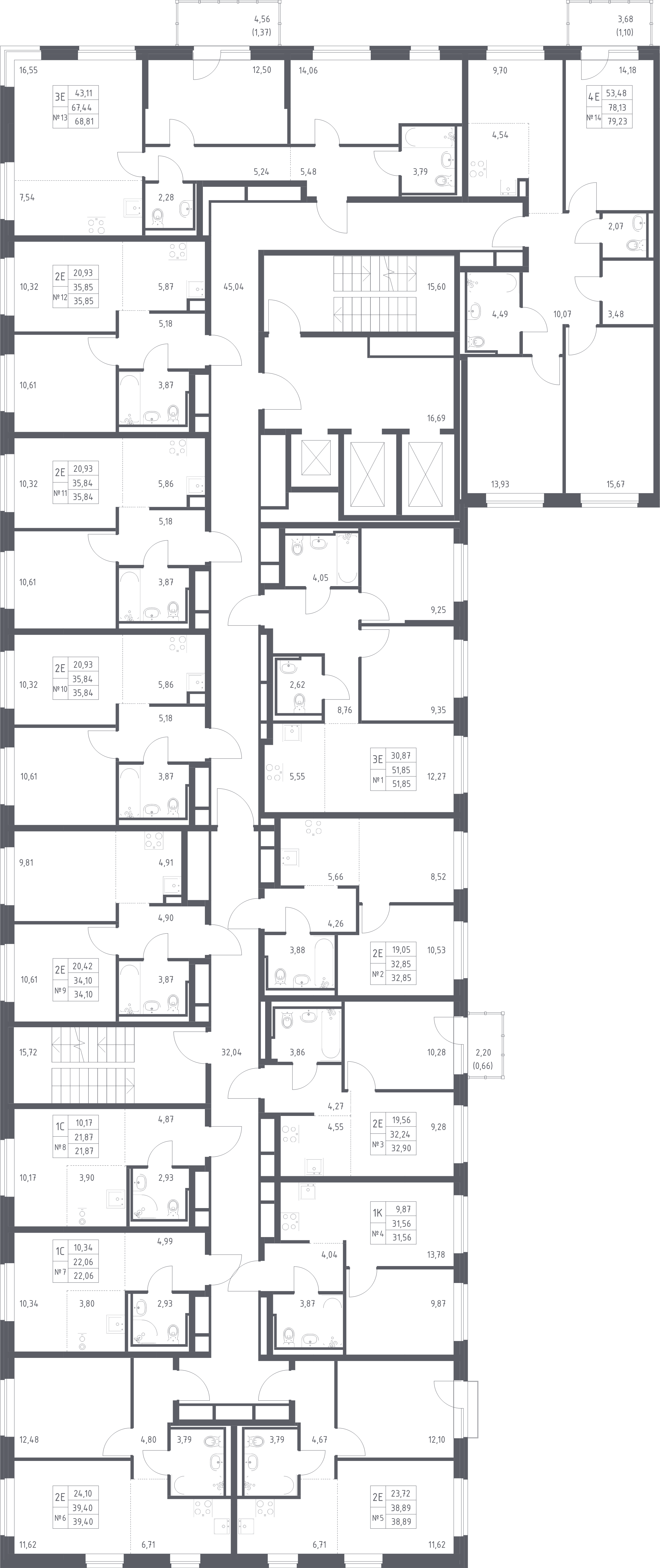 Квартира-студия, 21.87 м² в ЖК "Живи! В Рыбацком" - планировка этажа