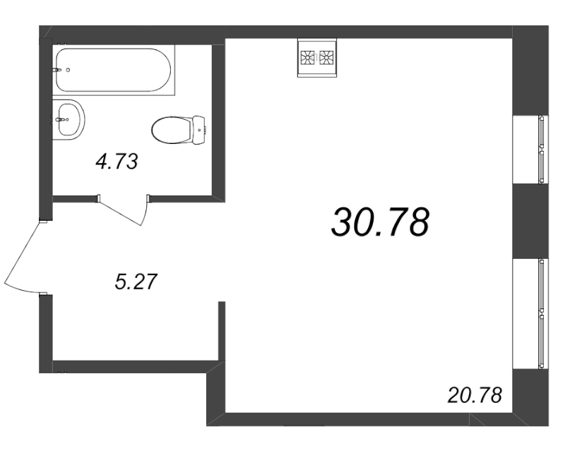 Квартира-студия, 30.78 м² - планировка, фото №1