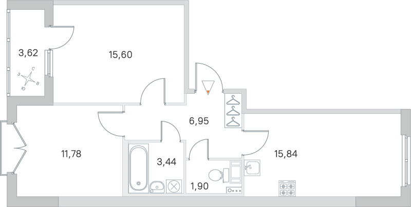 3-комнатная (Евро) квартира, 55.51 м² в ЖК "Любоград" - планировка, фото №1