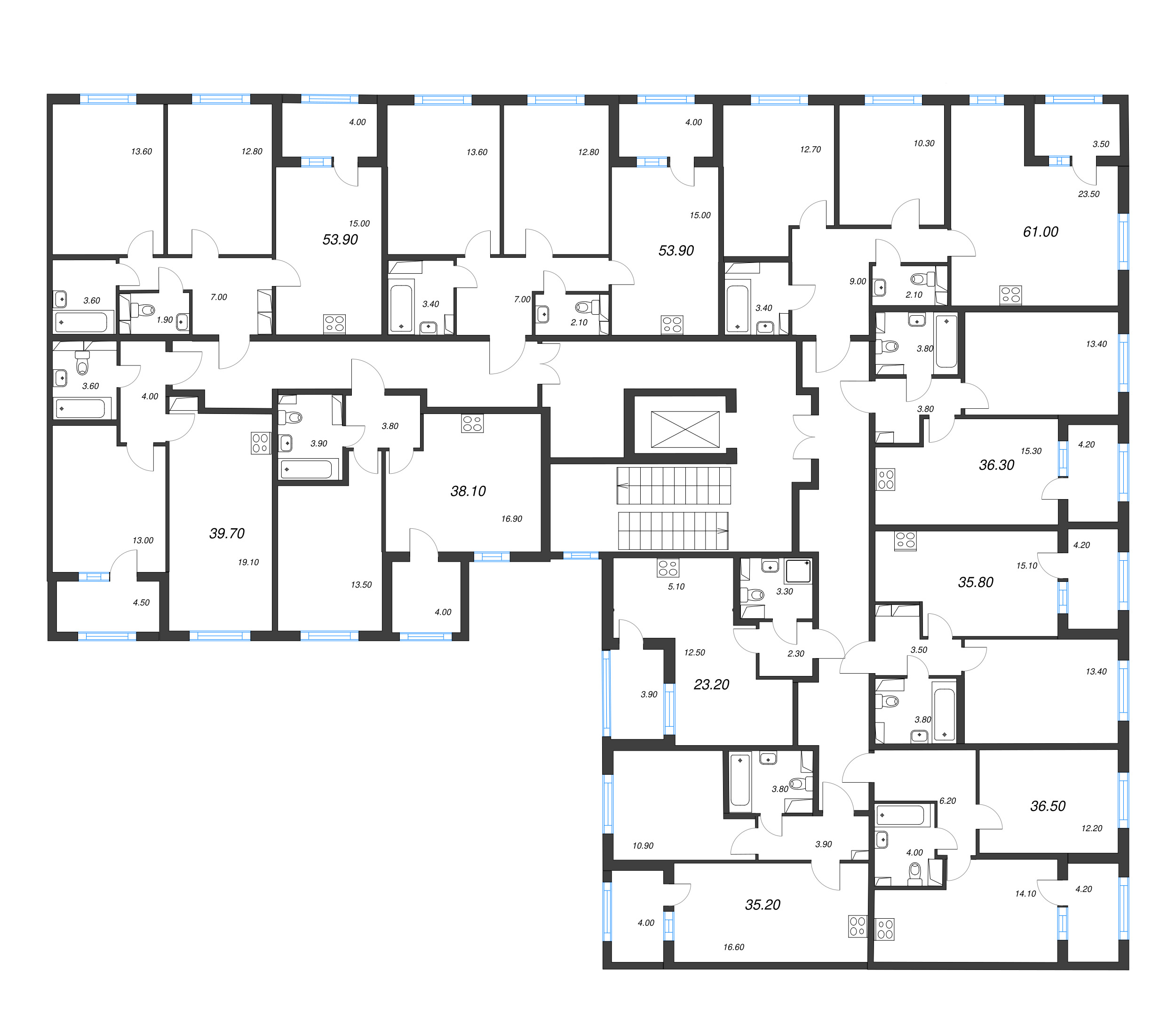 1-комнатная квартира, 36.5 м² в ЖК "ЮгТаун" - планировка этажа