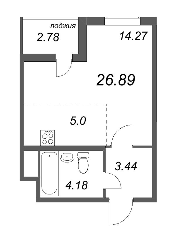 Квартира-студия, 26.89 м² - планировка, фото №1
