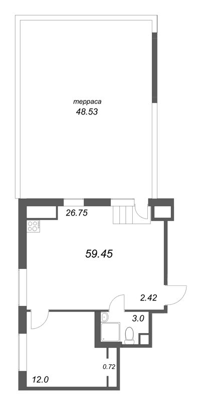 2-комнатная (Евро) квартира, 59.45 м² в ЖК "Talento" - планировка, фото №1