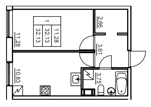1-комнатная квартира, 32.35 м² в ЖК "Панорама Юкки" - планировка, фото №1