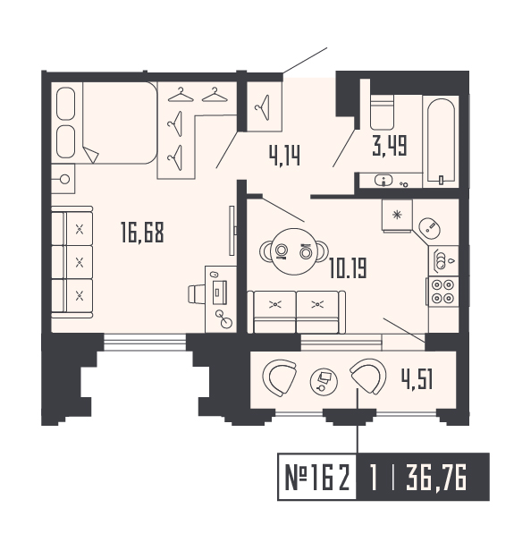 1-комнатная квартира, 36.76 м² в ЖК "Shepilevskiy" - планировка, фото №1