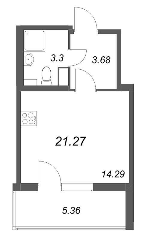 Квартира-студия, 21.27 м² в ЖК "Любоград" - планировка, фото №1