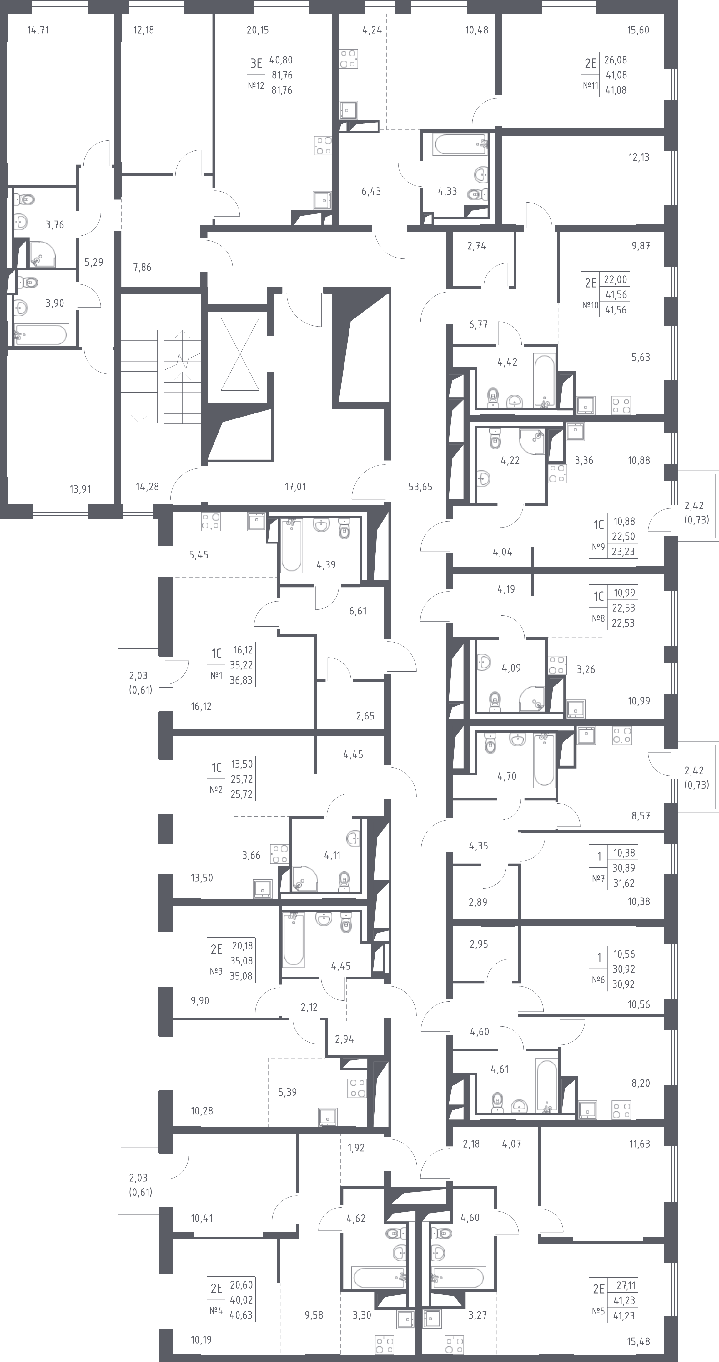 2-комнатная (Евро) квартира, 35.08 м² - планировка этажа