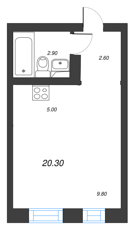 Квартира-студия, 20.3 м² в ЖК "ЭКО Квартал NEGA" - планировка, фото №1